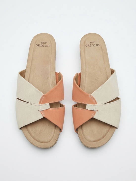 Earth Origins Shoes - Earth Origins Two-Tone Cream & Peach Crossover Slide Sandals